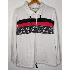 VICTORIA'S SECRET PINK PULLOVER BOYFRIEND QUARTER ZIP WHITE Size Large (369)